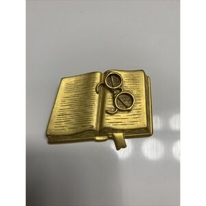 CAJC Signed Goldtone Book/Glasses Brooch Pin